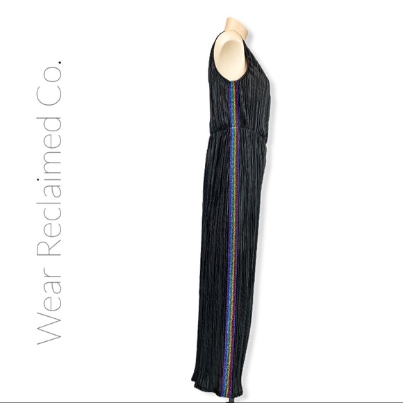 NWT Disco Retro Crinkle Black Sparkle Jumpsuit - Picture 3 of 10